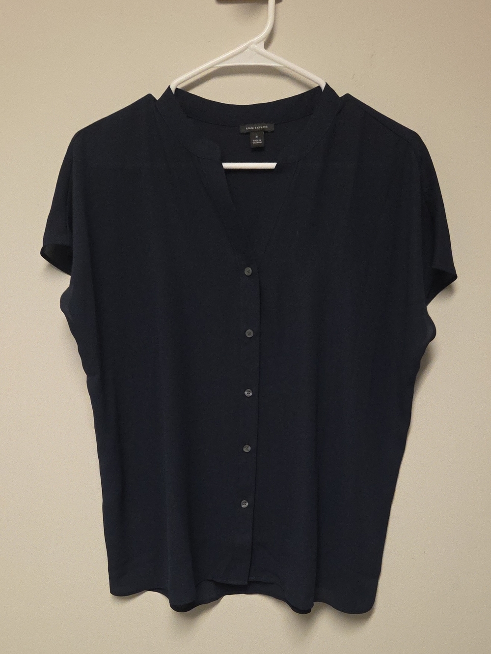 Ann Taylor Perfect Cap Sleeve Blouse, Navy, Medium